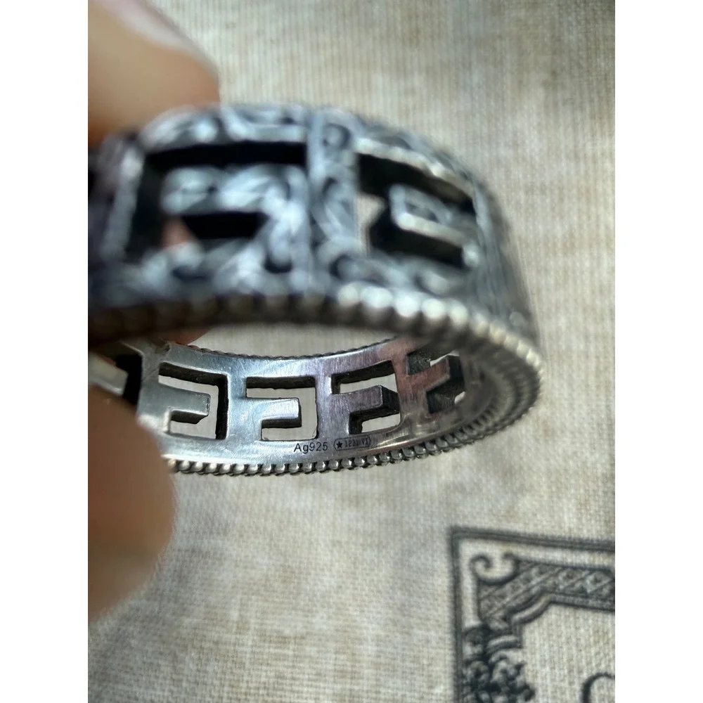 Gucci Square G Arabesque Engraved Sterling Silver Ring Size 12 Aged Finish